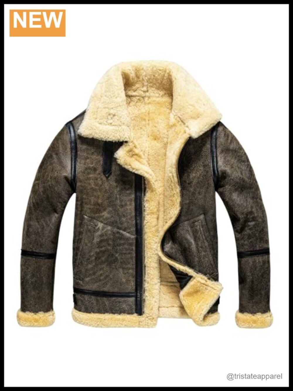 Men's Genuine Leather B3 Bomber Shearling Military Jacket